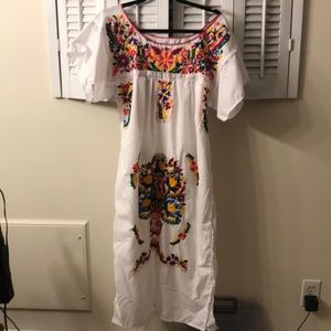 Mexican embroidered flower midi dress